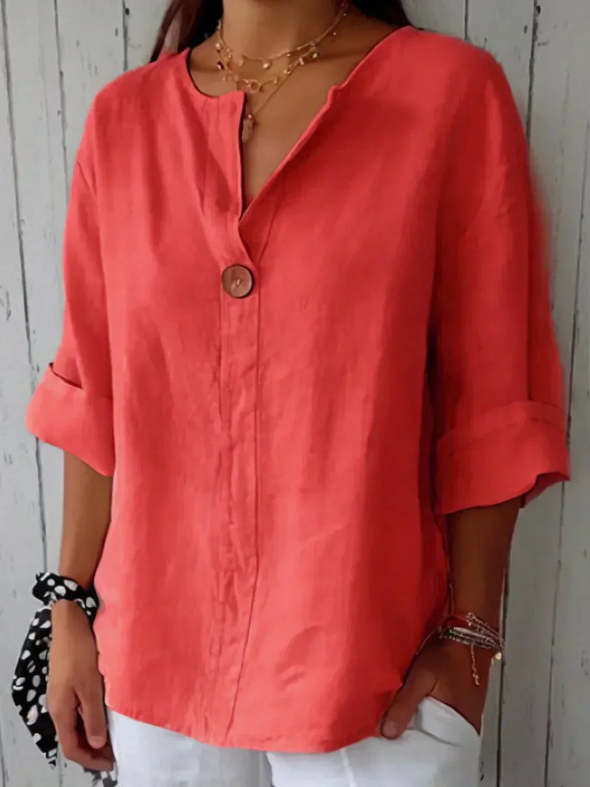 Susanne | Elegante Leinenbluse mit V-Ausschnitt