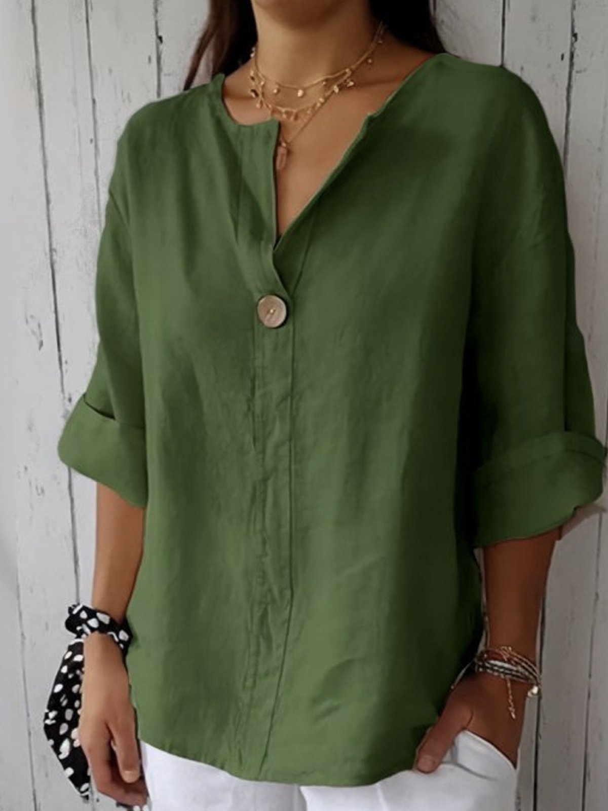 Susanne | Elegante Leinenbluse mit V-Ausschnitt