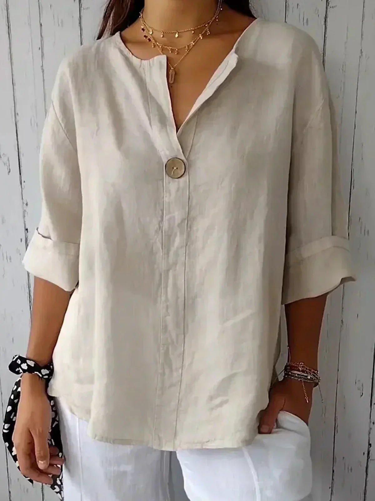 Susanne | Elegante Leinenbluse mit V-Ausschnitt