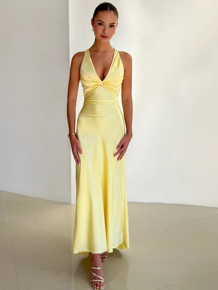 Celine | Ärmelloses V-Ausschnitt A-Linie Silhouette Elegantes Abendkleid